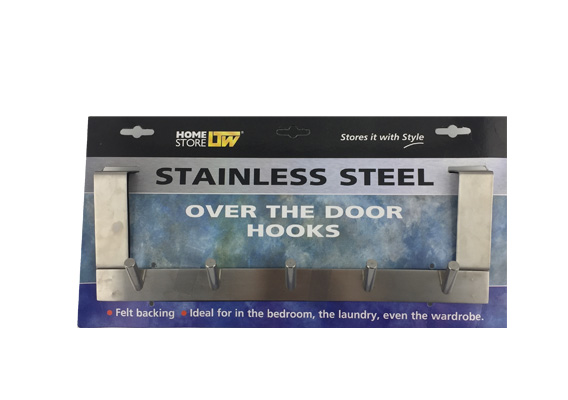 Hook Over Door Stainless Steel with Felt 5 Bank
