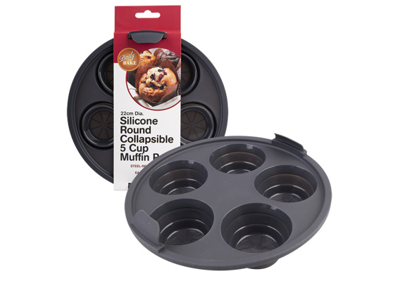Daily Bake Silicone Round Collapsible 5 Cup Muffin Pan 22Cm Dia. - Charcoal