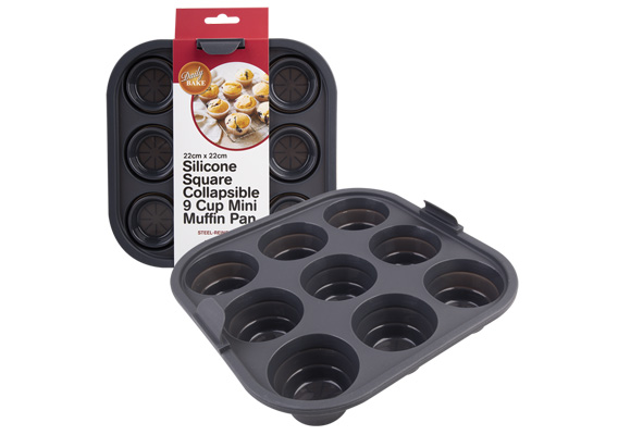 Daily Bake Silicone Square Collapsible 9 Cup Mini Muffin Pan 22 X 22Cm - Charcoal