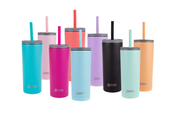 Oasis "Super Sipper" Stainless Steel Double Wall Insulated Tumbler W Silicone Head Straw 600Ml
