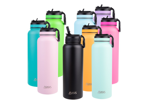 Oasis Stainless Steel Double Wall Insulated "Challenger" Sports Bottle With Sipper Straw 1.1L