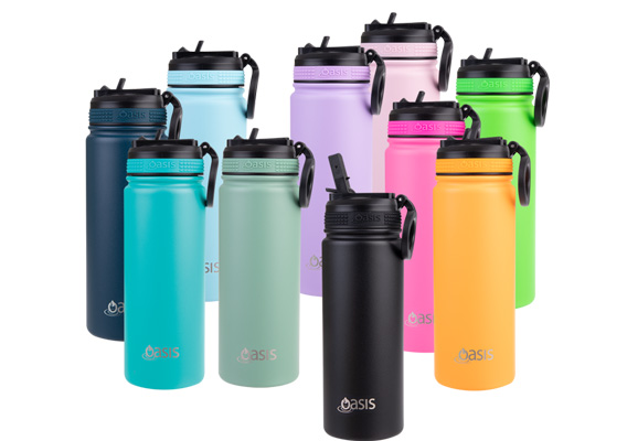 Oasis Stainless Steel Double Wall Insulated "Challenger" Sports Bottle With Sipper Straw 550Ml