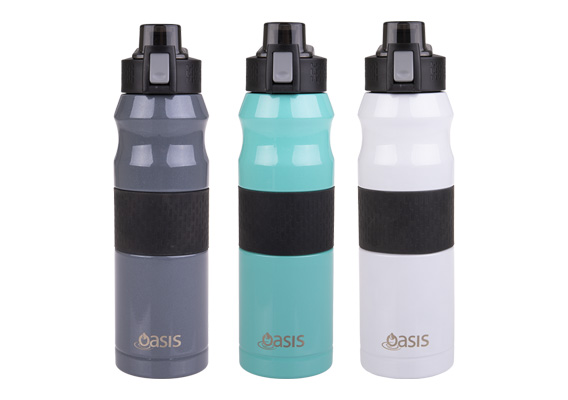 Oasis Stainless Steel Double Wall Insulated Flip-Top Sports Bottle 600Ml Charcoal Grey, Spearmint, White
