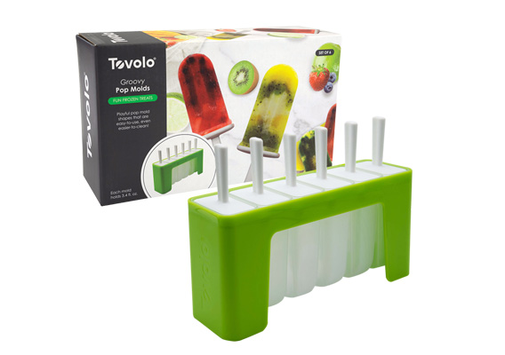 Tovolo Groovy Pop Moulds Set 6 With Stand - Spring Green