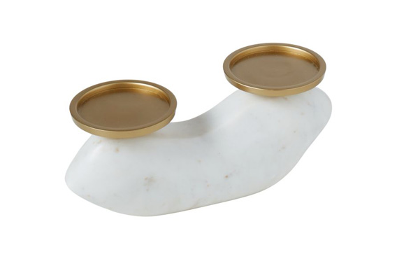 Amalfi Sculptural Dual Marble Candle Holder White/Brass 25X10X11Cm