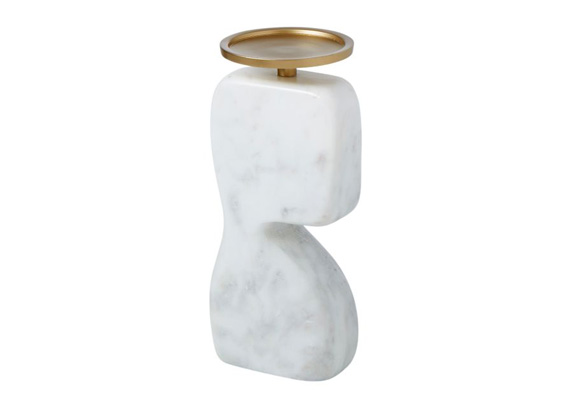 Amalfi Sculptural Dual Marble Candle Holder White/Brass 25X10X11Cm
