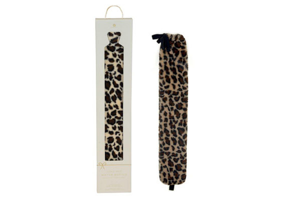 Aroma Home Long Hot Water Bottle Leopard Print Faux Fur 12X2.5X76.5Cm