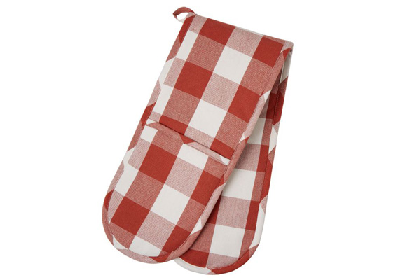 Davis & Waddell Check Double Oven Glove Red Check 90X18Cm