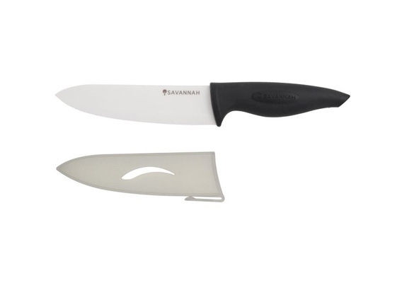 Savannah Ceramic Chefs Knife & Sheath White/Black 16Cm Blade